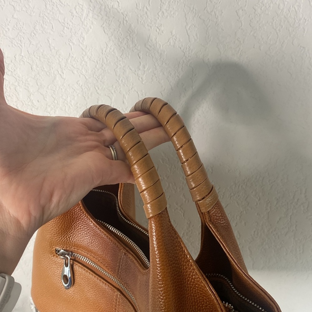 Iswee Brown Leather Purse with Crossbody Strap Cognac Tan - Picture 5 of 11